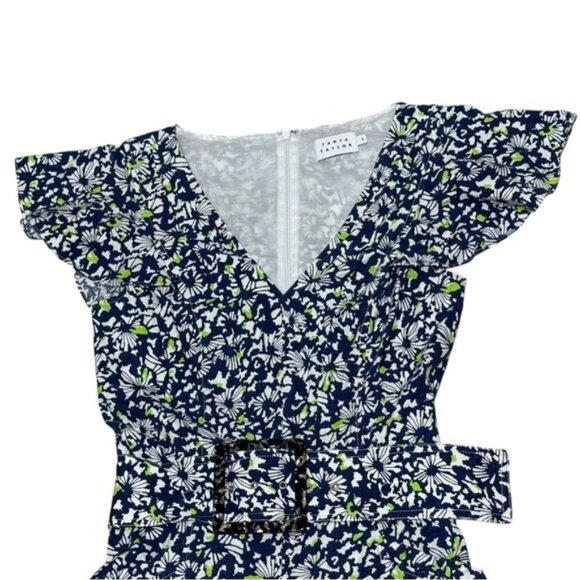 Tanya Taylor Avalon Blue Floral Linen Blend Jumpsuit Size 6 Pockets Flutter - Picture 3 of 10